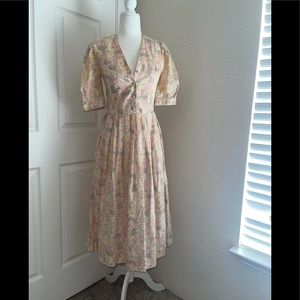 Vintage Laura Ashley linen & cotton blend floral print dress